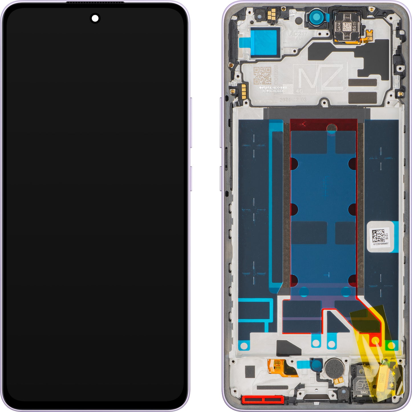 Oppo Reno13 FS 5G / Reno13 F Display with Touchscreen, with Frame, Purple (Plume Purple), Service Pack 621029000450