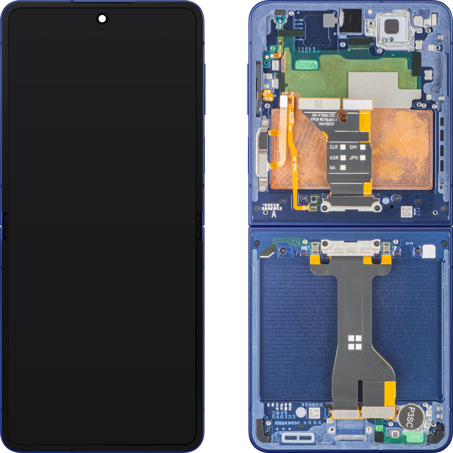Samsung Galaxy Z Flip7 F766 Display with Touchscreen, With Frame, Under Inner, Blue (Blue Shadow), Service Pack GH82-37581A