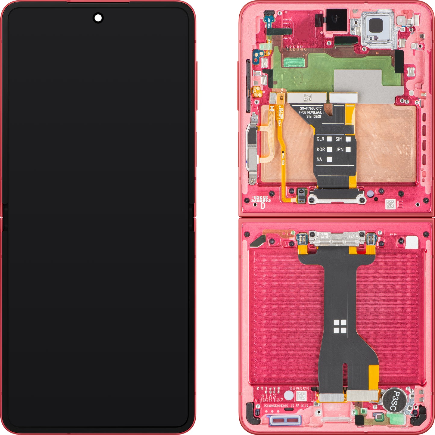 Samsung Galaxy Z Flip7 F766 Touchscreen Display, with Frame, Sub Inner, Coral (Coral Red), Service Pack GH82-37581D