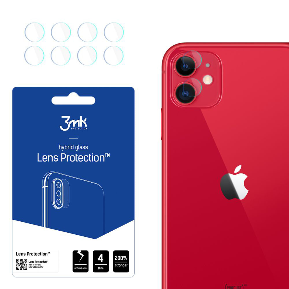 3MK Protection Rear Camera Protective Film for Apple iPhone 11, Flexible Glass, Set of 4 Pieces, Transparent