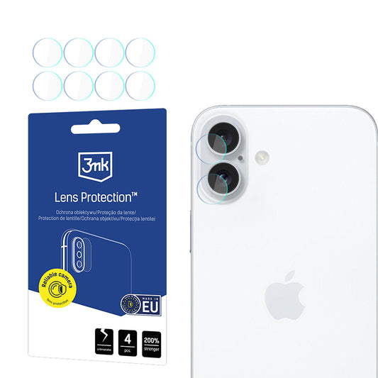 Back Camera Protection Film 3MK Protection for Apple iPhone 17, Tempered Glass, Set of 4 pieces, Transparent