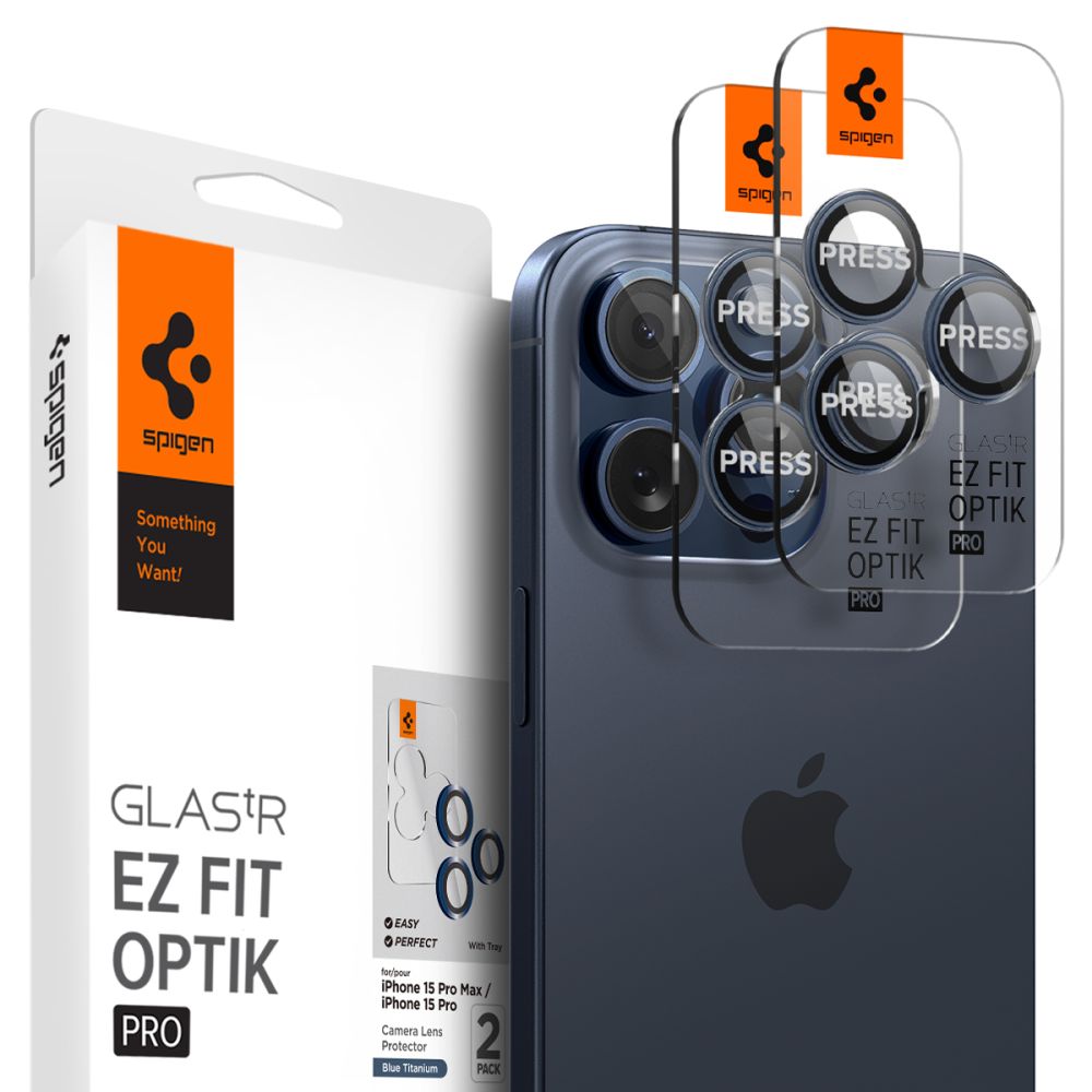 Spigen GlastR EZ FIT Optik Pro Rear Camera Protector for Apple iPhone 16 Pro Max / 16 Pro, Tempered Glass, Set of 2 pieces, Blue