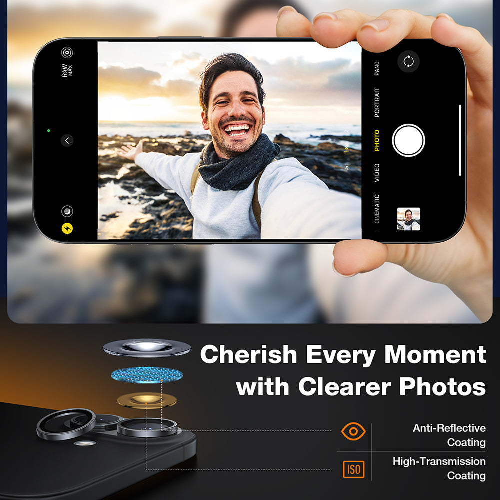 Torras Lensguard Rear Camera Protection Film for Apple iPhone 16 Plus / 16, Tempered Glass, Black