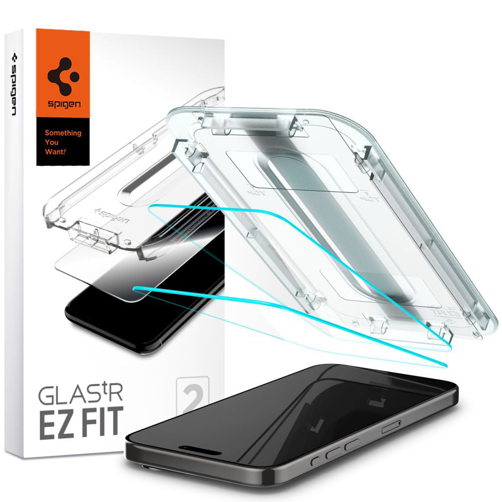 Spigen GlastR EZ FIT Screen Protector for Apple iPhone 15 Pro, Tempered Glass, Full Glue, Set of 2 pieces AGL06892