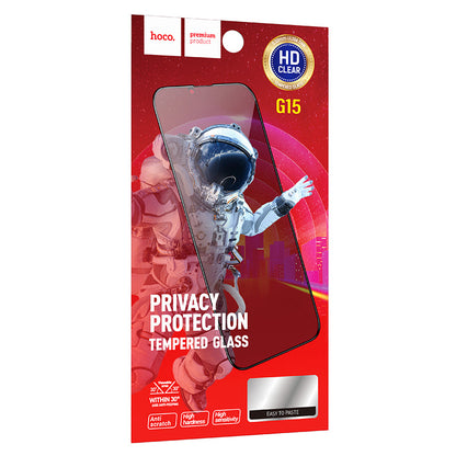 HOCO G15 Privacy Screen Protector for Apple iPhone 15 Pro Max, Tempered Glass, Full Glue, 5D
