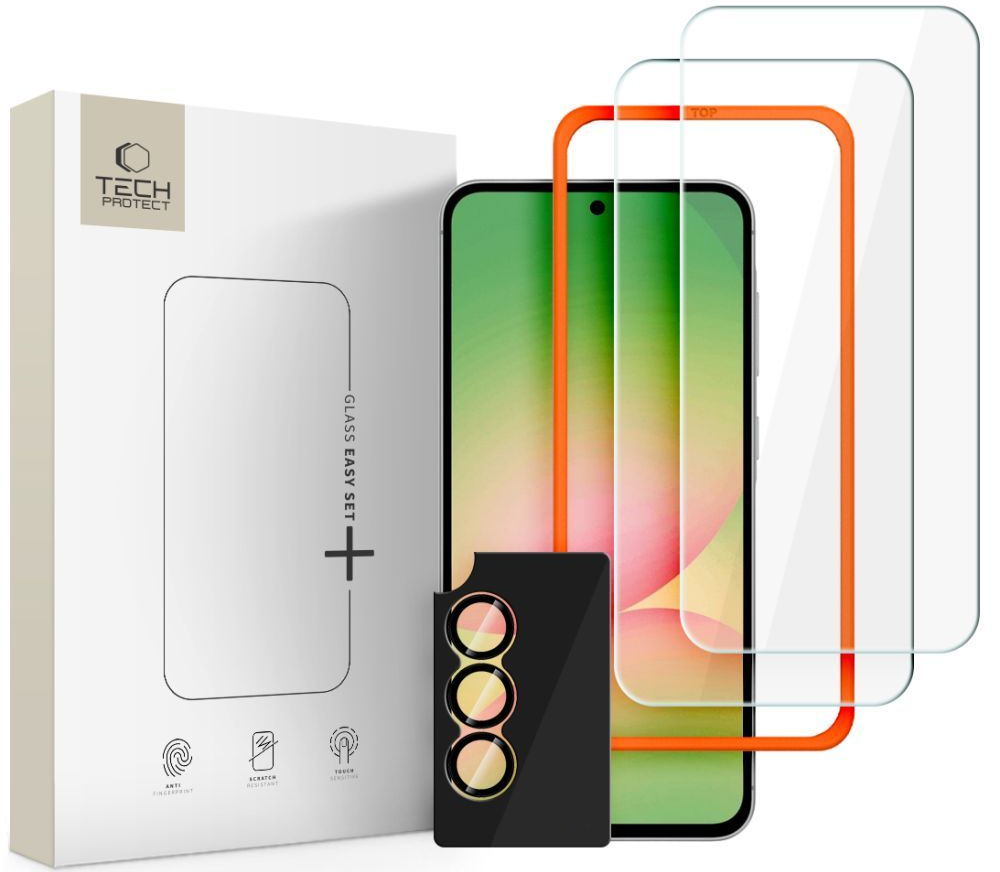 Tech-Protect Quick Set+ Screen and Rear Camera Protector for Samsung Galaxy A57 5G, Tempered Glass, Full Glue, Set of 3 Pieces