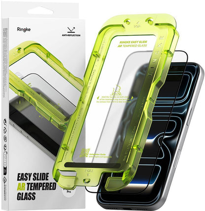 Ringke Easy Slide AR Screen Protector for Apple iPhone 17 Pro, Tempered Glass, Full Glue, 2.5D, Black, Resealed