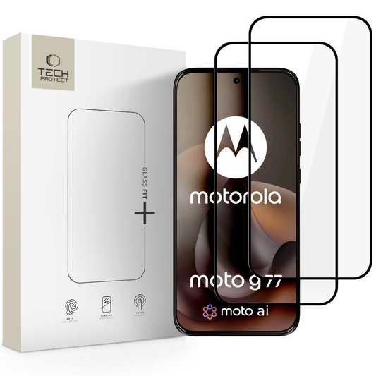 Tech-Protect FIT+ Screen Protector for Motorola Moto G77 / G67, Tempered Glass, Full Glue, Set of 2 pieces, 2.5D, Black