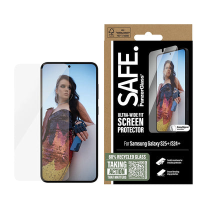 PanzerGlass Safe Screen Protector. Ultra-Wide Fit EasyAligner for Samsung Galaxy S25+ S936, Tempered Glass, Full Glue, Resealed