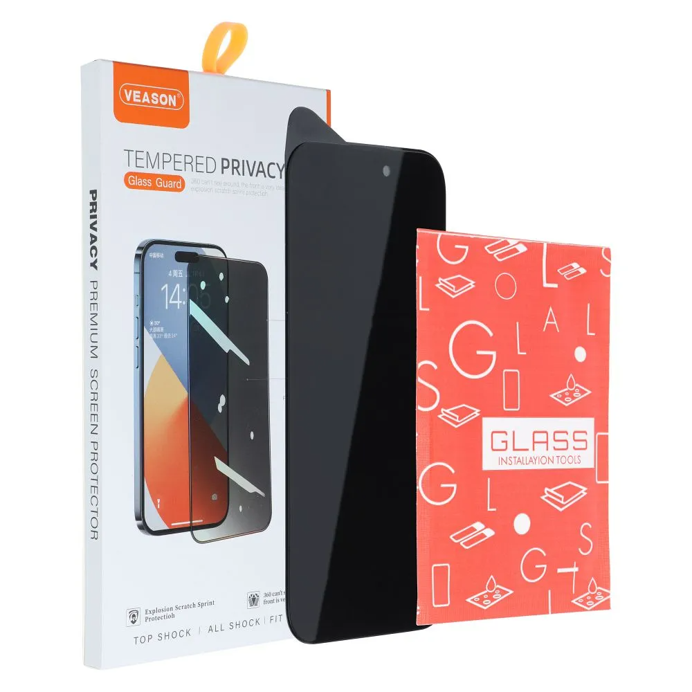 Veason Privacy Screen Protector for Apple iPhone 14 Pro, Tempered Glass, Full Glue, 6D