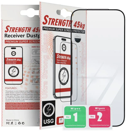 OEM Ultra Strong 45KG Screen Protector for Apple iPhone 15 Pro Max, Tempered Glass, Full Glue, 2.5D, Black
