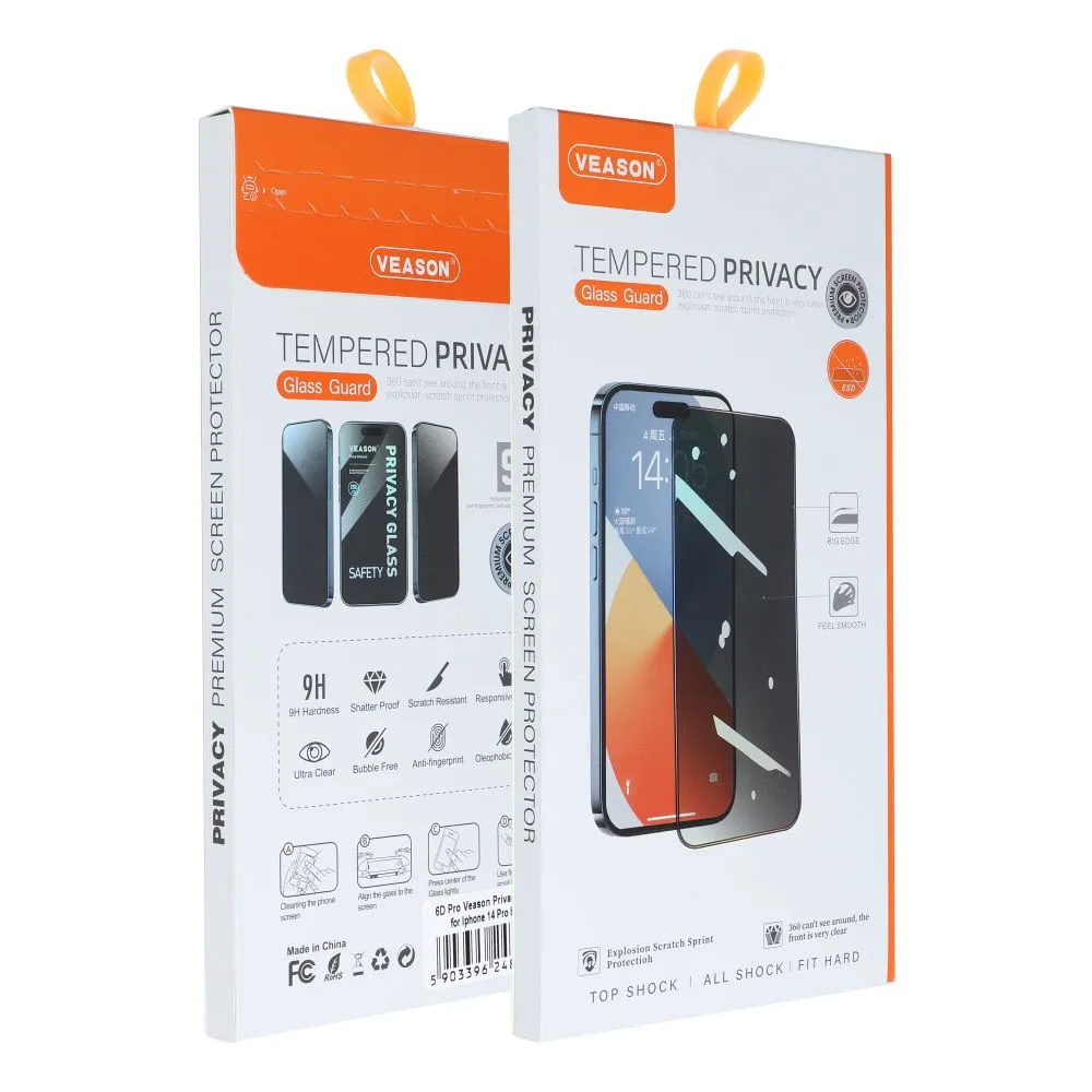 Veason Privacy Screen Protector for Apple iPhone 14 Pro Max, Tempered Glass, Full Glue, 6D