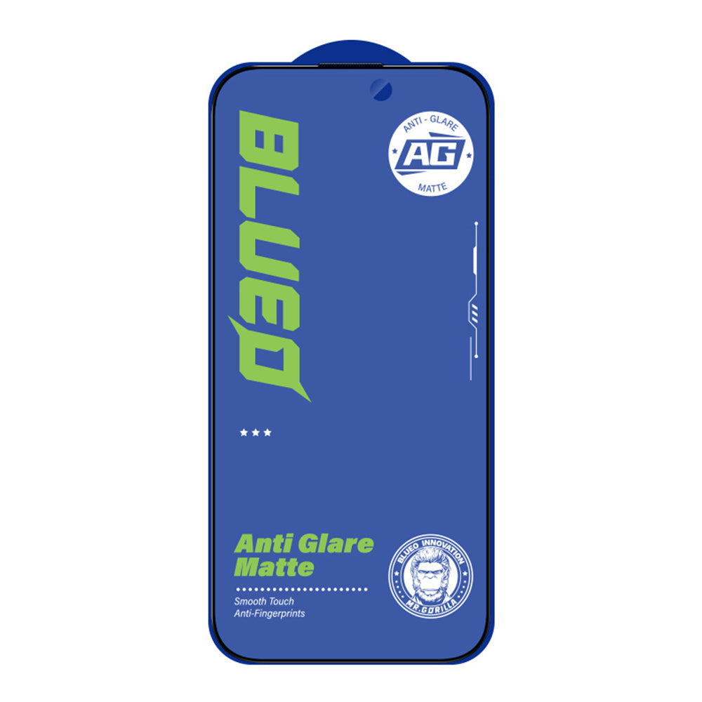Blueo Anti-Glare Screen Protector Film for Apple iPhone 17e / 16e / 14 / 13 Pro, Tempered Glass, Full Glue, Black