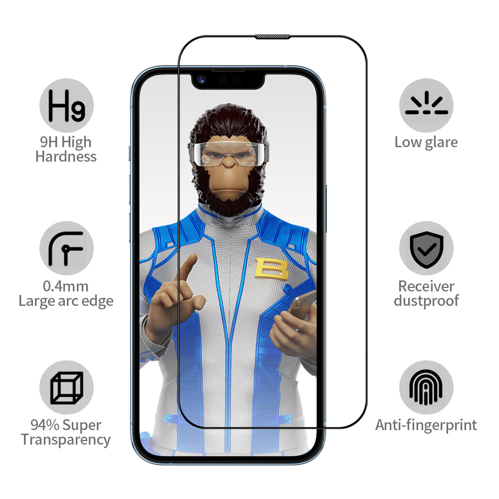 Blueo Anti-Reflective HD Screen Protector Film Applicator Pro for Apple iPhone 14 Pro, Tempered Glass, Full Glue, Black