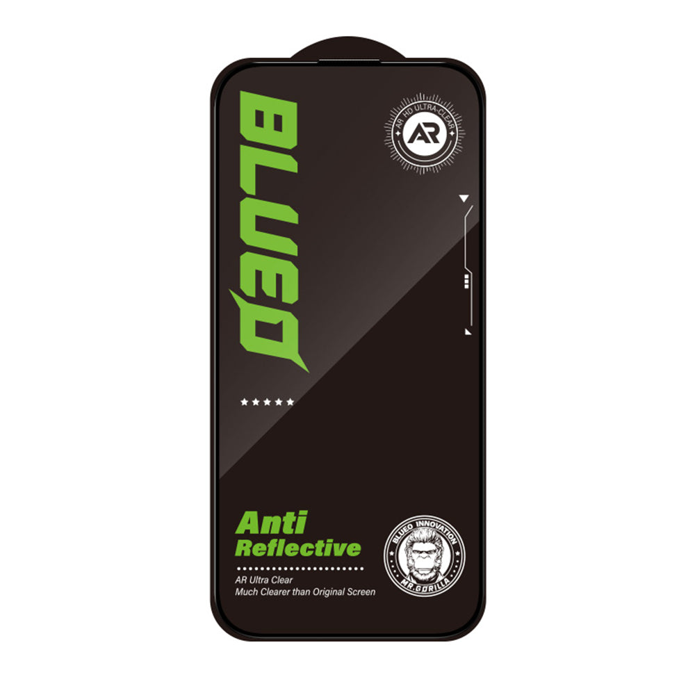 Blueo Anti-Reflective HD Screen Protector Film for Apple iPhone 17e / 16e / 14 / 13 Pro, Tempered Glass, Full Glue, Black