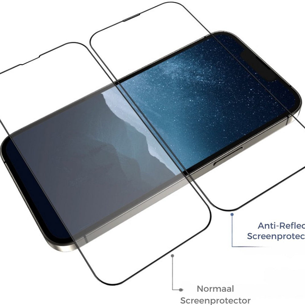 Blueo Anti-Reflective HD Screen Protector Film for Apple iPhone 17e / 16e / 14 / 13 Pro, Tempered Glass, Full Glue, Black
