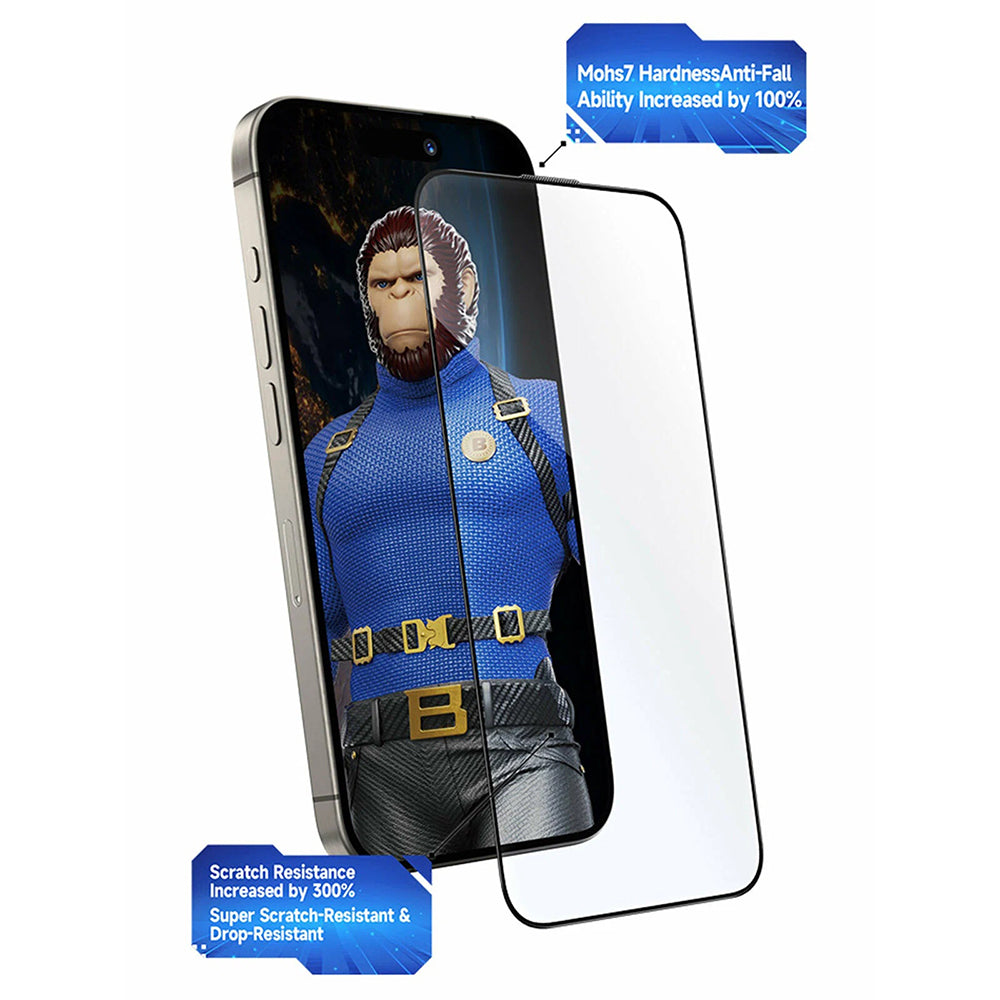 Blueo Crystal Anti-Scratch Screen Protector Film with Applicator for Apple iPhone 15 Pro Max, Tempered Glass, Full Glue, Black