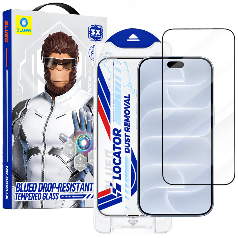 Blueo Drop Resistant Applicator Pro Screen Protector for Apple iPhone 18 Pro / 17 Pro / 17 / 16 Pro, Tempered Glass, Full Glue, Black
