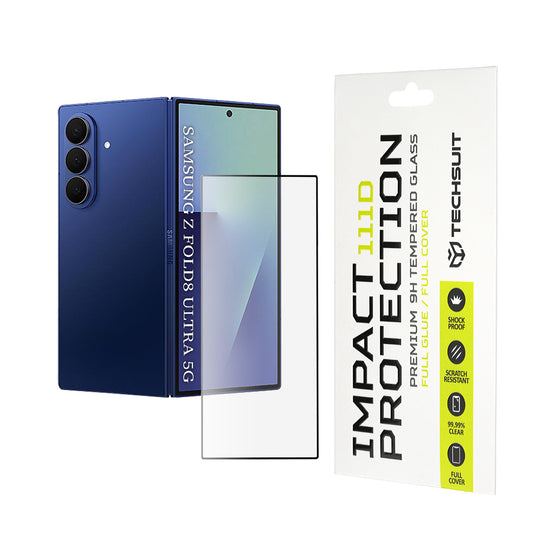 Techsuit Exterior Screen Protector Film for Samsung Galaxy Z Fold8 Ultra F976, Tempered Glass, Full Glue, 111D, Black