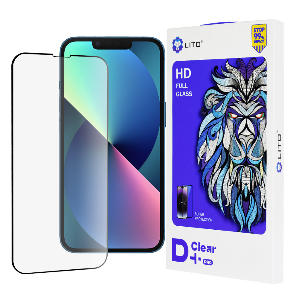 Lito D+ Pro Screen Protector Film for Apple iPhone 17e / 16e / 14 / 13 Pro, Tempered Glass, Full Glue, Black