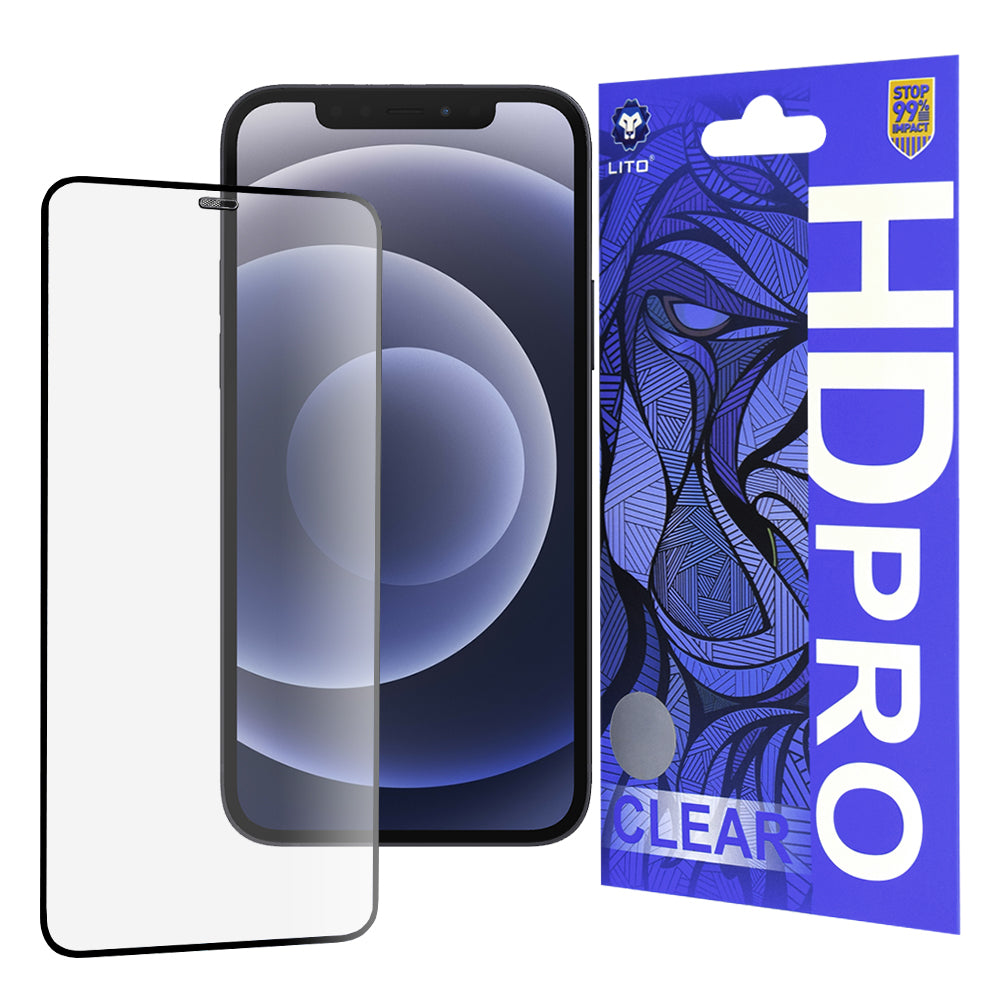Lito HD Pro Clear Screen Protector for Apple iPhone 12 / 12 Pro, Tempered Glass, Full Glue, Black
