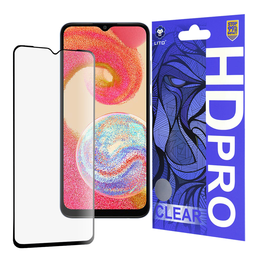 Lito HD Pro Clear Screen Protector for Samsung Galaxy A04e A042 / M04 M045, Tempered Glass, Full Glue, Black