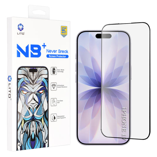 Lito NB Screen Protector for Apple iPhone 17 / 16 Pro, Tempered Glass, Full Glue, Black