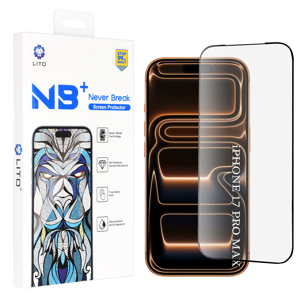 Lito NB Screen Protector for Apple iPhone 17 Pro Max, Tempered Glass, Full Glue, Black