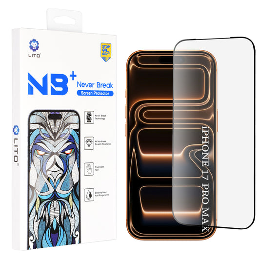Lito NB Screen Protector for Apple iPhone 17 Pro Max, Tempered Glass, Full Glue, Black