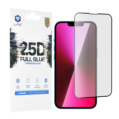 Lito Screen Protector Film for Apple iPhone 14 / 13 Pro / 13, Tempered Glass, Full Glue, 2.5D, Black