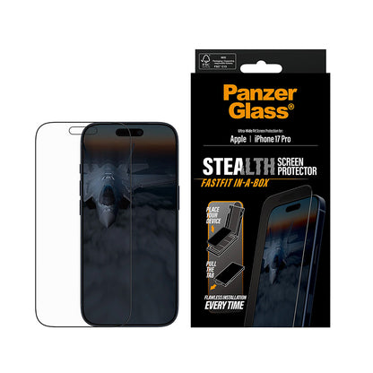 PanzerGlass Ultra-Wide Fit Stealth Fastfit Screen Protector for Apple iPhone 17 Pro, Tempered Glass, Full Glue, Black