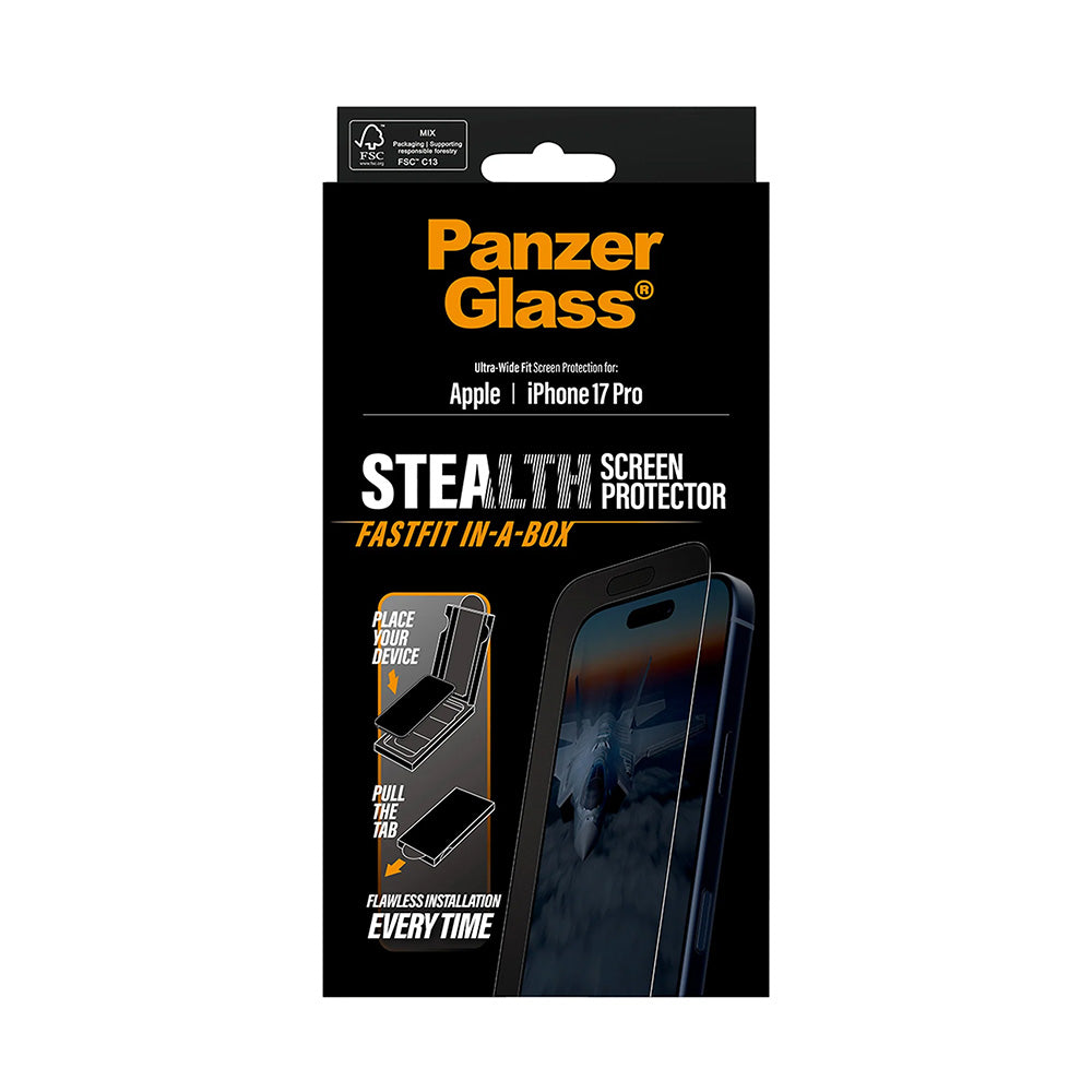PanzerGlass Ultra-Wide Fit Stealth Fastfit Screen Protector for Apple iPhone 17 Pro, Tempered Glass, Full Glue, Black