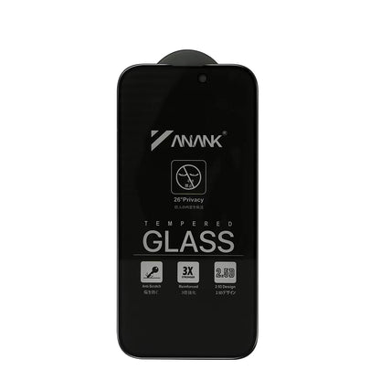 Anank 3X Reinforced Privacy Screen Protector for Apple iPhone 17e / 16e / 14 / 13 Pro, Tempered Glass, Full Glue, 2.5D