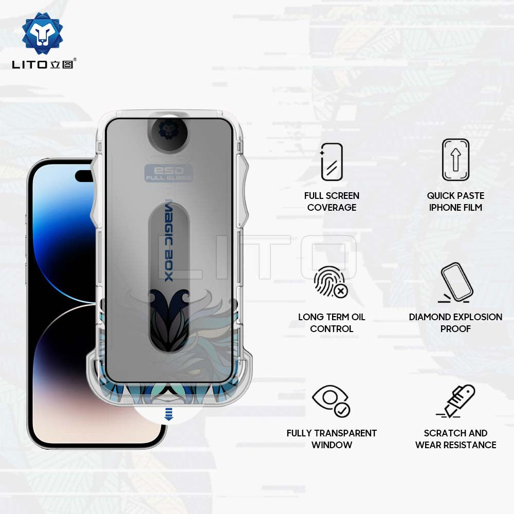 Privacy Screen Protector Lito Magic Glass Box D+ Tools for Apple iPhone 11 Pro, Tempered Glass, Full Glue