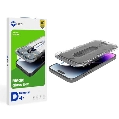 Privacy Screen Protector Lito Magic Glass Box D+ Tools for Apple iPhone 16 Pro, Tempered Glass, Full Glue