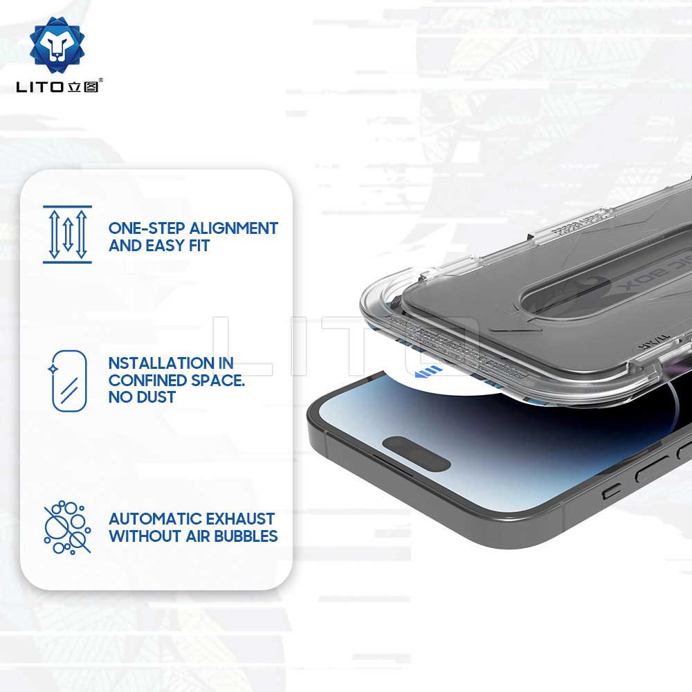 Privacy Screen Protector Lito Magic Glass Box D+ Tools for Apple iPhone 16, Tempered Glass, Full Glue