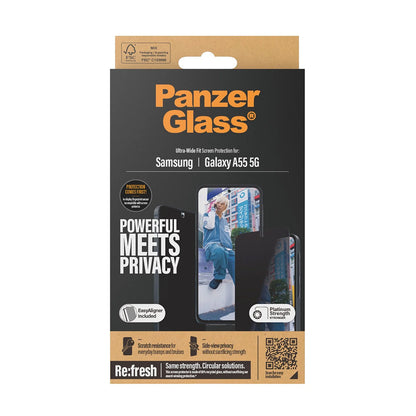 PanzerGlass Ultra-Wide Fit Privacy Screen Protector for Samsung Galaxy A55 5G A556, Tempered Glass, Full Glue