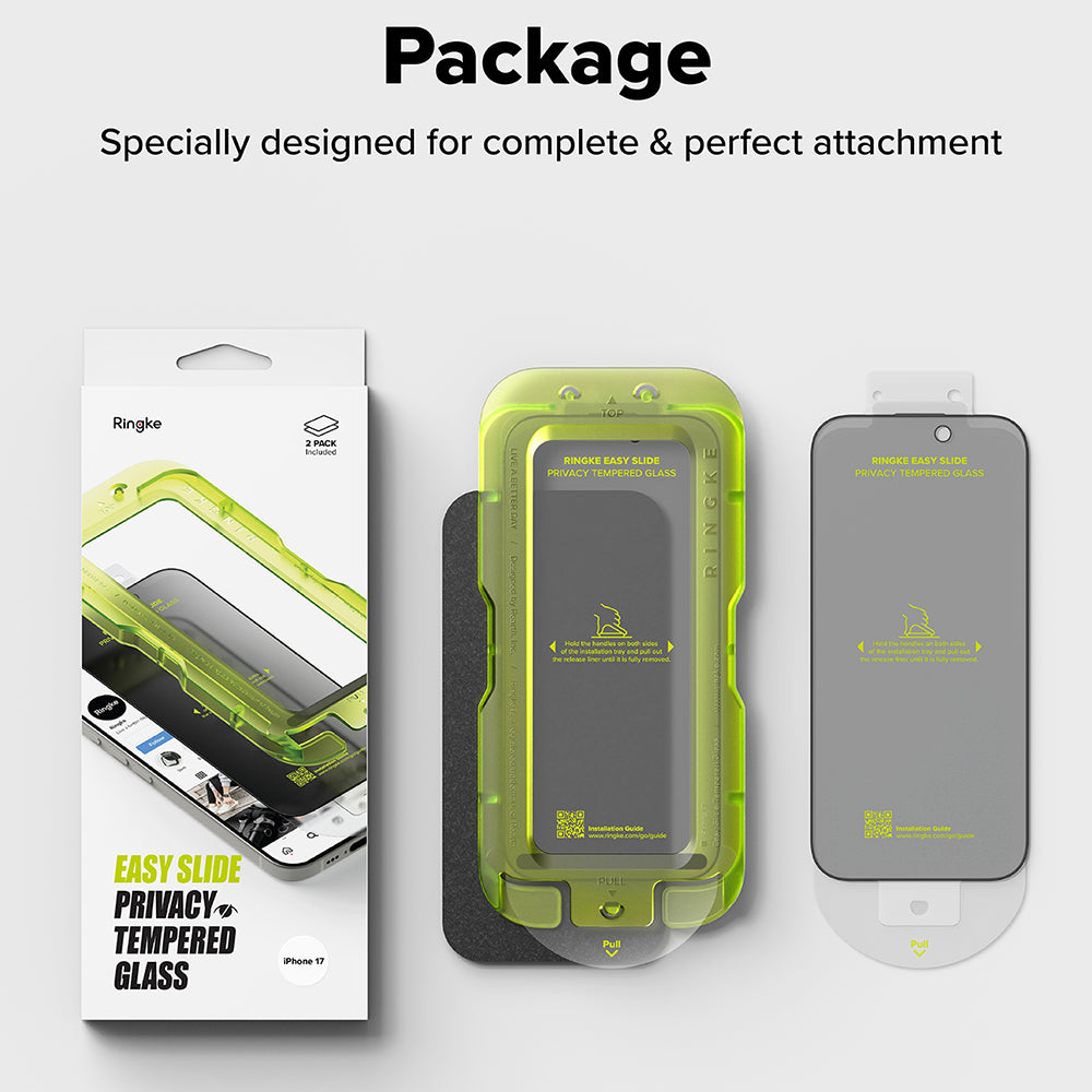 Privacy Screen Protector Ringke Easy Slide for Apple iPhone 17 Pro Max, Tempered Glass, Full Glue, Set of 2 pieces