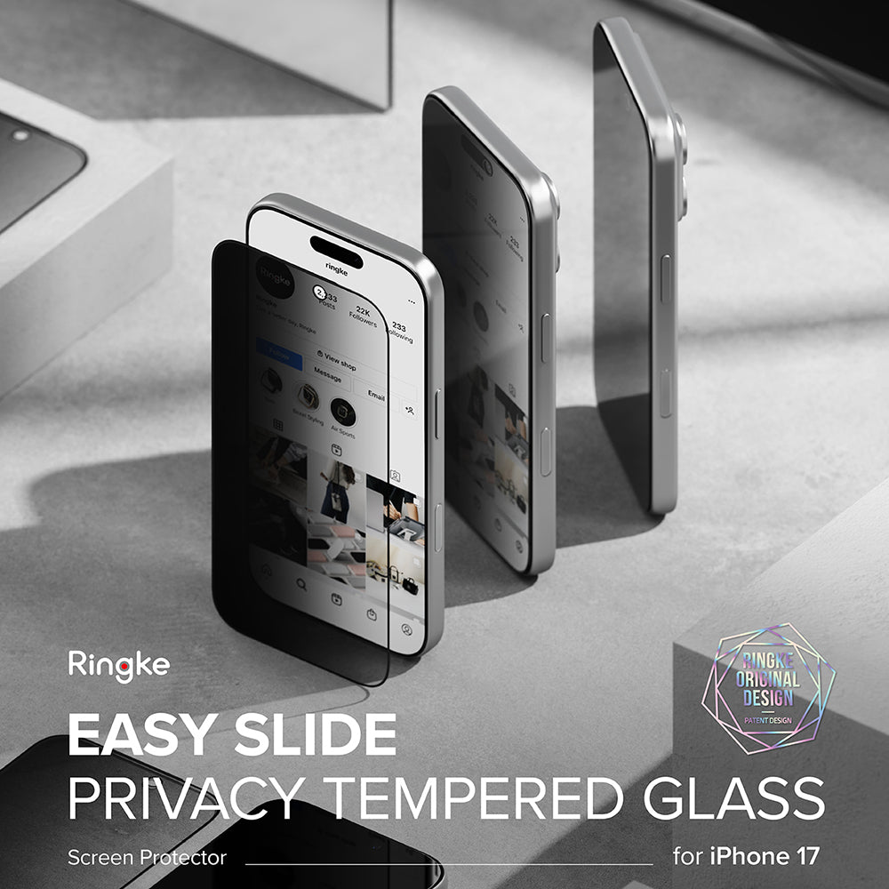 Privacy Screen Protector Ringke Easy Slide for Apple iPhone 17 Pro Max, Tempered Glass, Full Glue, Set of 2 pieces
