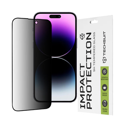 Privacy Techsuit Screen Protector for Apple iPhone 14 Pro Max, Tempered Glass, Full Glue, 111D