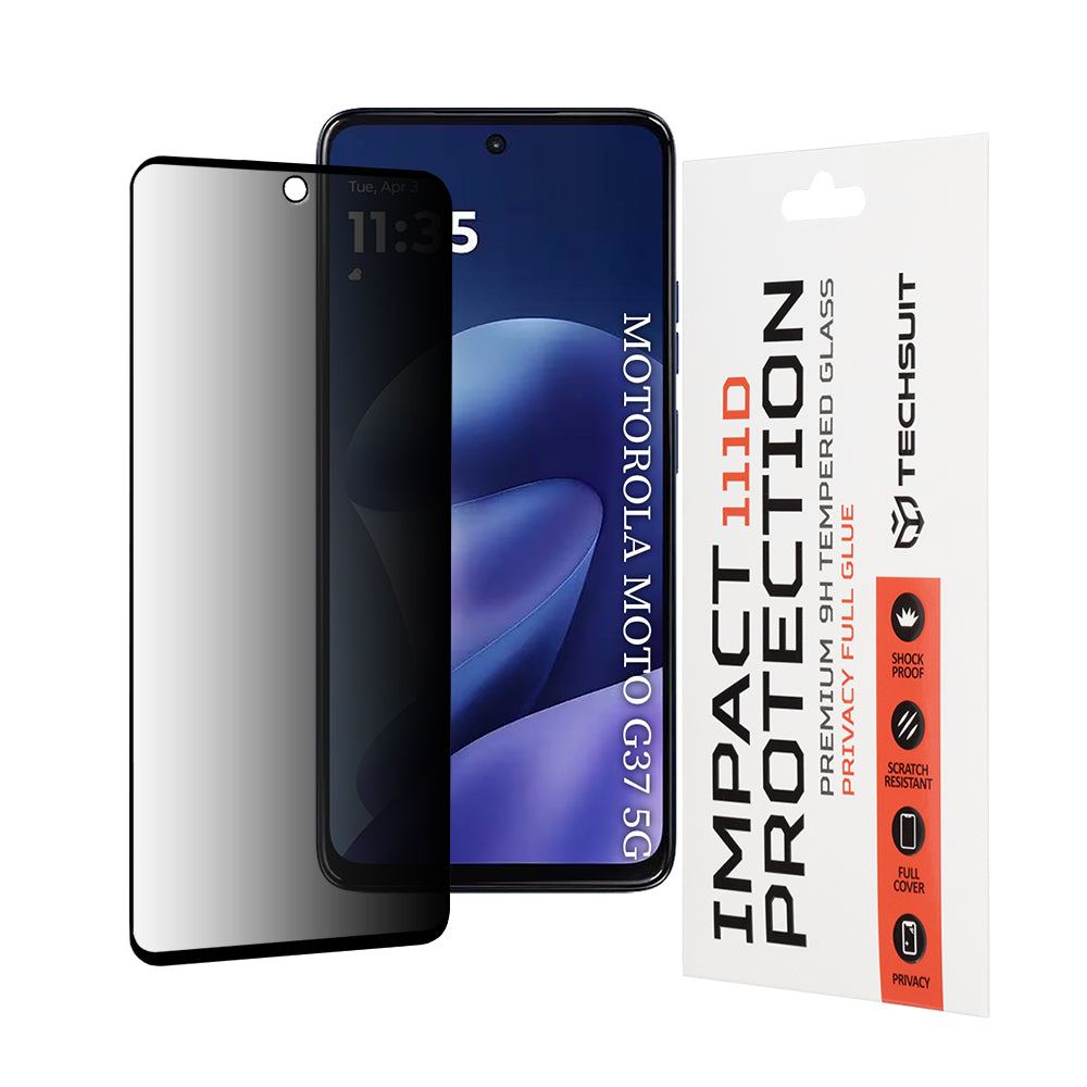 Privacy Techsuit Screen Protector Film for Motorola Moto G47 / G37 Power / G37, Tempered Glass, Full Glue, 111D