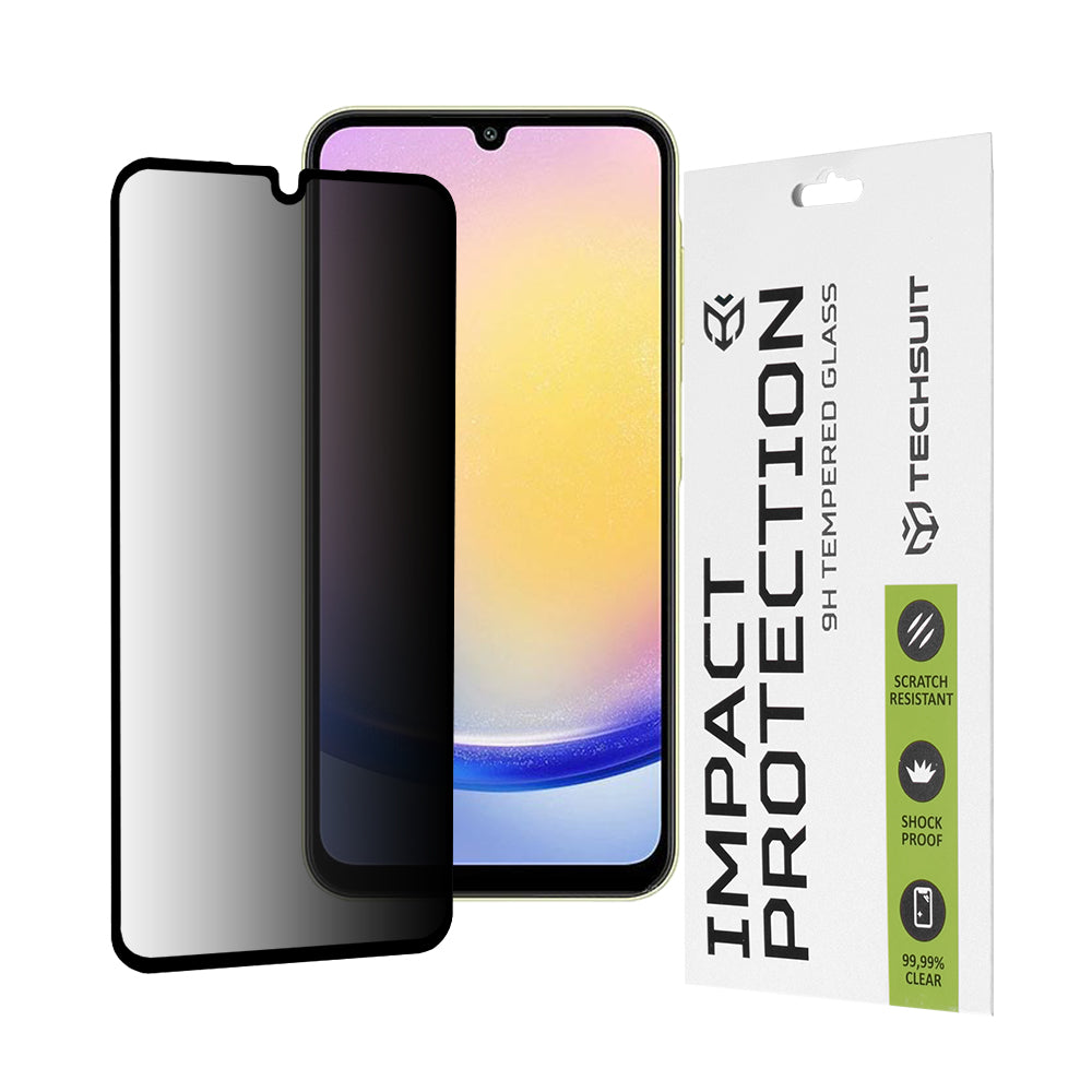 Privacy Techsuit Screen Protector Film for Samsung Galaxy A25 A256, Tempered Glass, Full Glue, 111D