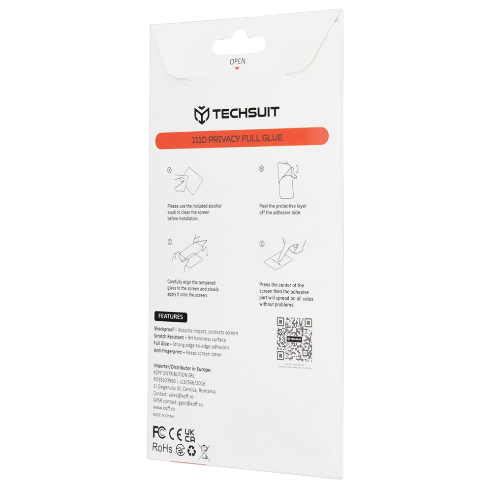 Privacy Techsuit Screen Protector for Samsung Galaxy A37 5G, Tempered Glass, Full Glue, 111D