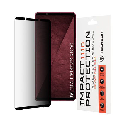 Privacy Techsuit Screen Protector for Sony Xperia 1 VIII, Tempered Glass, Full Glue, 111D