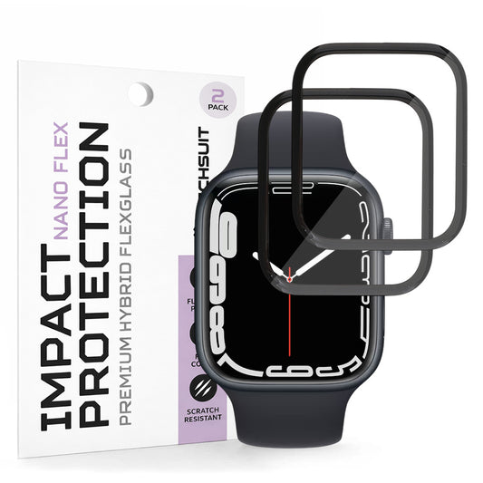 Techsuit Nano Flex Screen Protector for Apple Watch Series 9 / 8 / 7 41mm, Plastic, Set of 2 pieces, Black