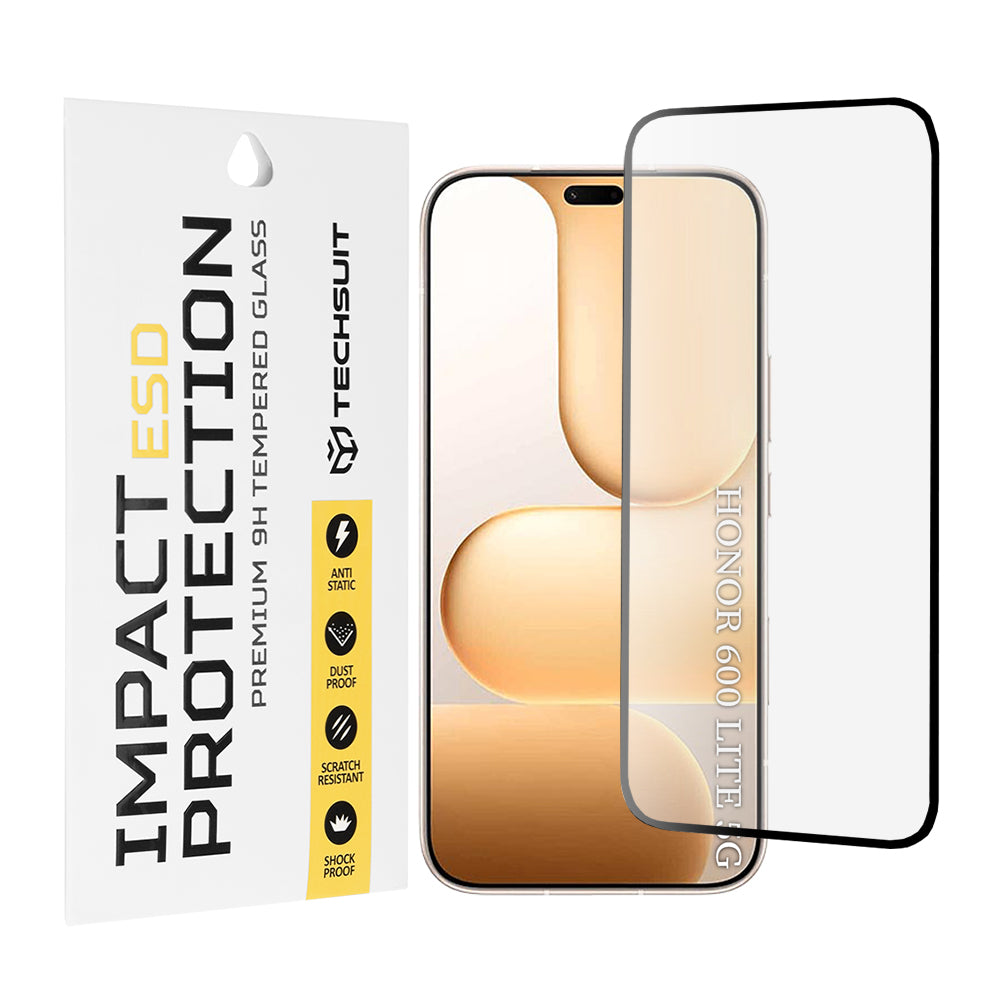 Techsuit Screen Protector for Honor 600 Lite, Tempered Glass, Full Glue, Black