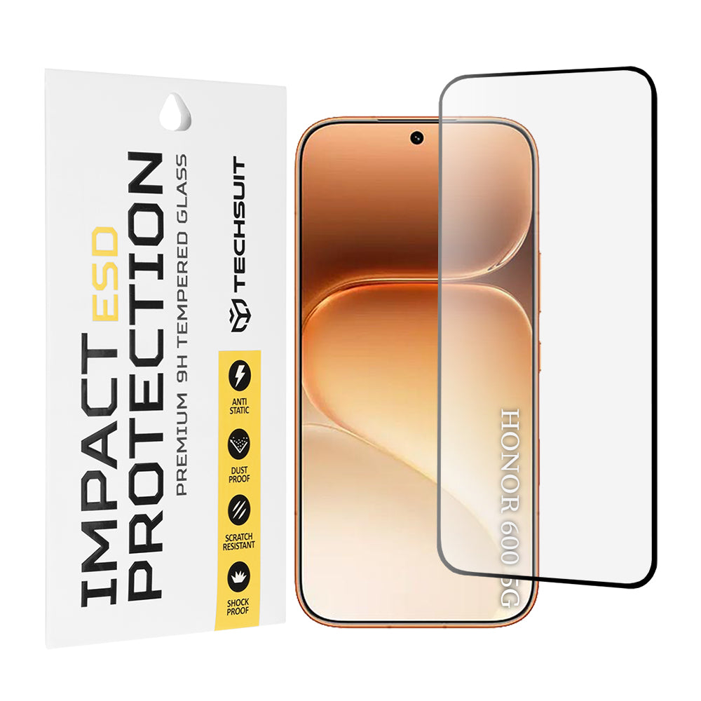 Techsuit Screen Protector Film for Honor 600 Pro / 600, Tempered Glass, Full Glue, Black