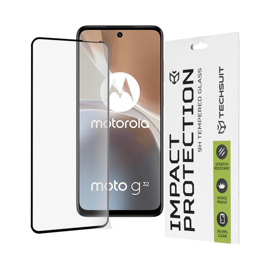 Techsuit Screen Protector Film for Motorola Moto G32, Tempered Glass, Full Glue, 111D, Black