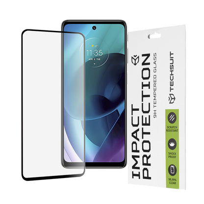 Techsuit Screen Protector Film for Motorola Moto G51 5G, Tempered Glass, Full Glue, 111D, Black