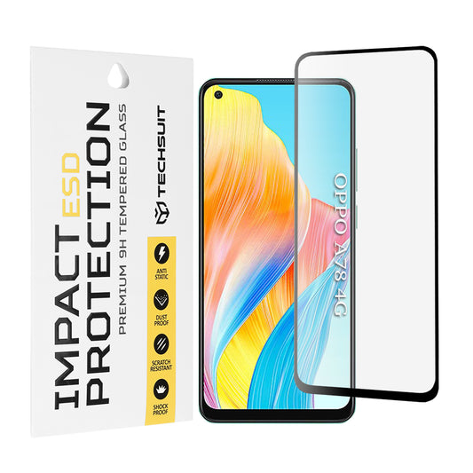 Techsuit Screen Protector Film for Oppo A78 4G, Tempered Glass, Full Glue, Black